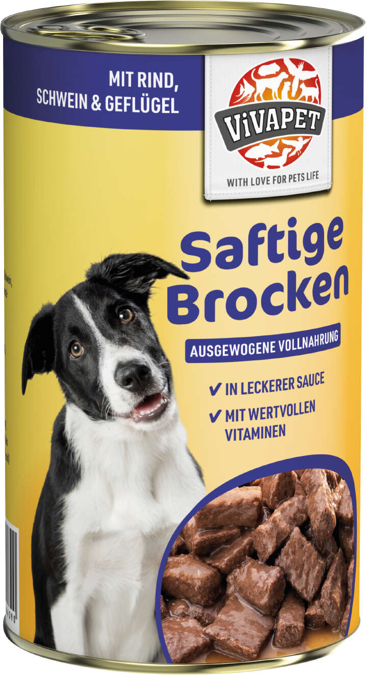 ViVAPET Hunde-Nassfutter Saftige Brocken 3 Sorten Fleisch